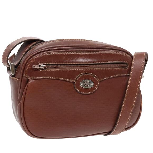 GUCCI Shoulder Bag Leather Brown Silver - Picture 1 of 16